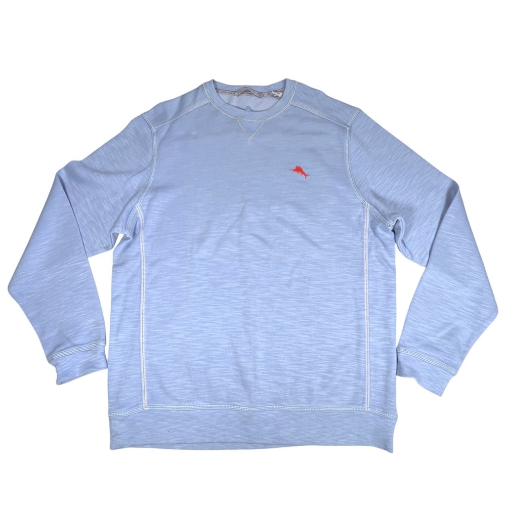 Tommy Bahama Sweatshirt Men M Blue Pullover Cotton Tencel Marlin Logo Coastal